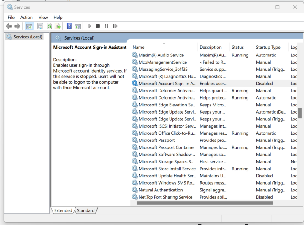 Disable the Microsoft Account Sign-in Assistant Service